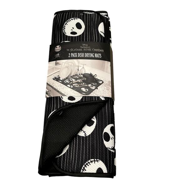 Disney NIGHTMARE BEFORE CHRISTMAS Dish Drying Mats Set of 2 Black & White New - Picture 3 of 16